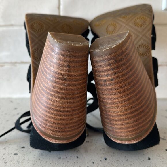 UGG Harris Black Suede Strappy Stacked Block Heeled Sandals Women’s Size 11 EUC - Picture 10 of 16